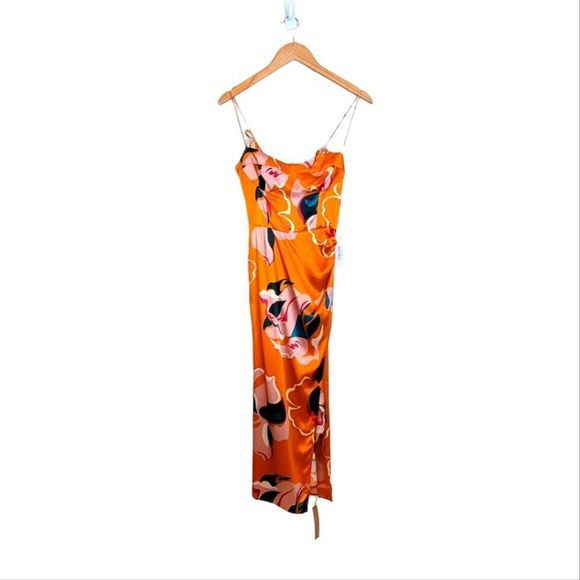 Reformation Marguerite Silk Midi Dress In Electra Floral Orange - Picture 6 of 13